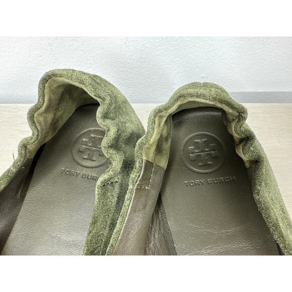 TORY BURCH Minnie Travel Suede Ballet Flats In Green Womens Size 8.5 - Picture 5 of 9